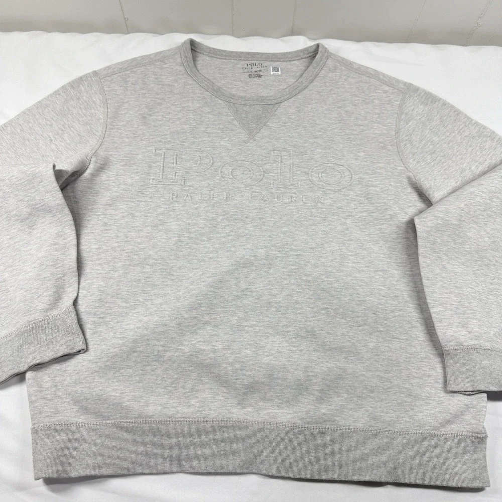 Polo Ralph Lauren Logo Embossed Double Knit Sweatshirt Men's L Gray Crewneck